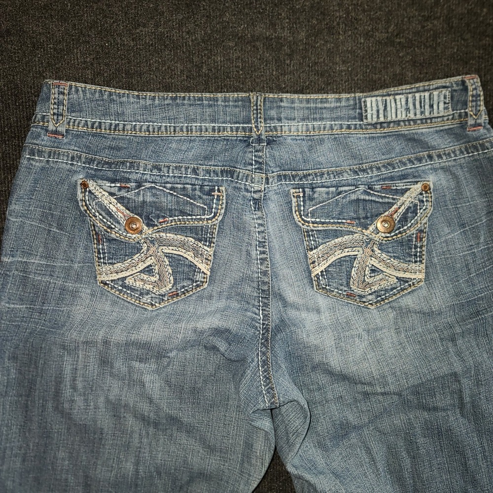 Hydraulic Denim Capri Pants Embroidered‎ Pockets Stretch Blue Size 16 - Picture 9 of 10